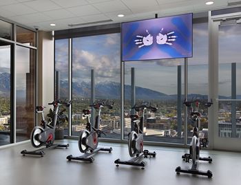 Cycling studio with mountain view